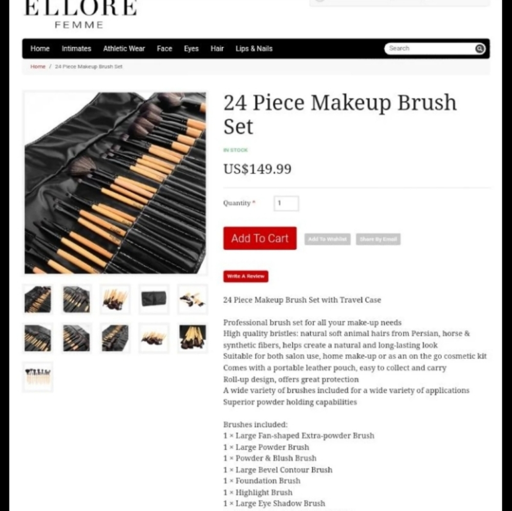 Ellore Femme Real Hair Makeup Brush Set 24 piece